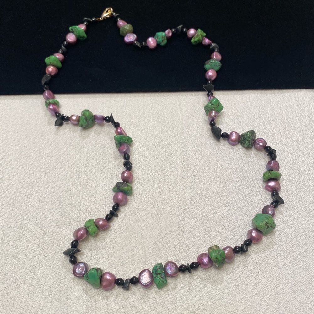 Vintage Turquoise Pearl And Black Onyx Necklace - Picture 8 of 12